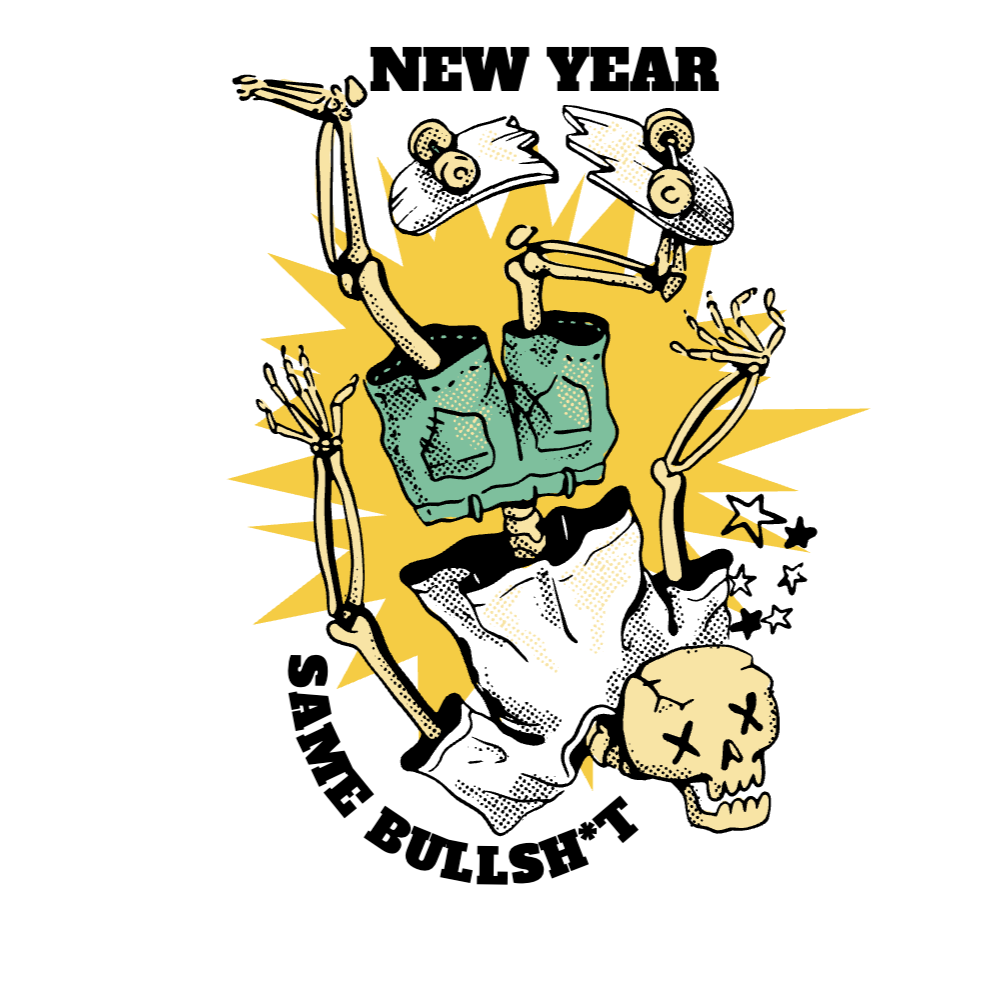 New year skeleton skate editable t-shirt template