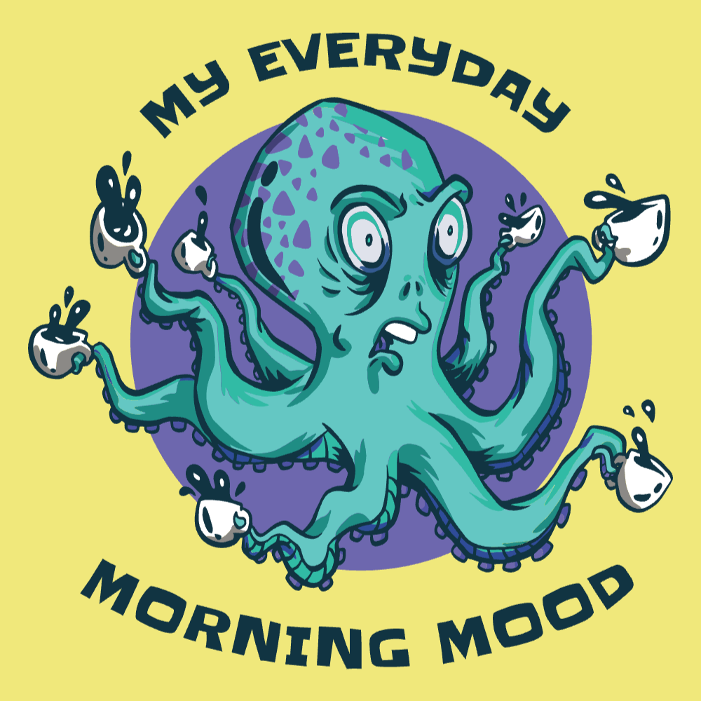 Octopus with coffee cups editable t-shirt template | T-Shirt Maker