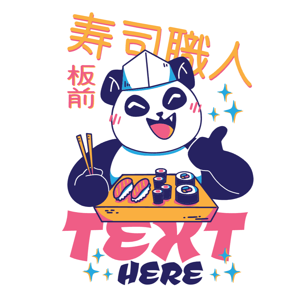 Panda eating sushi editable t-shirt template | Create Merch Online