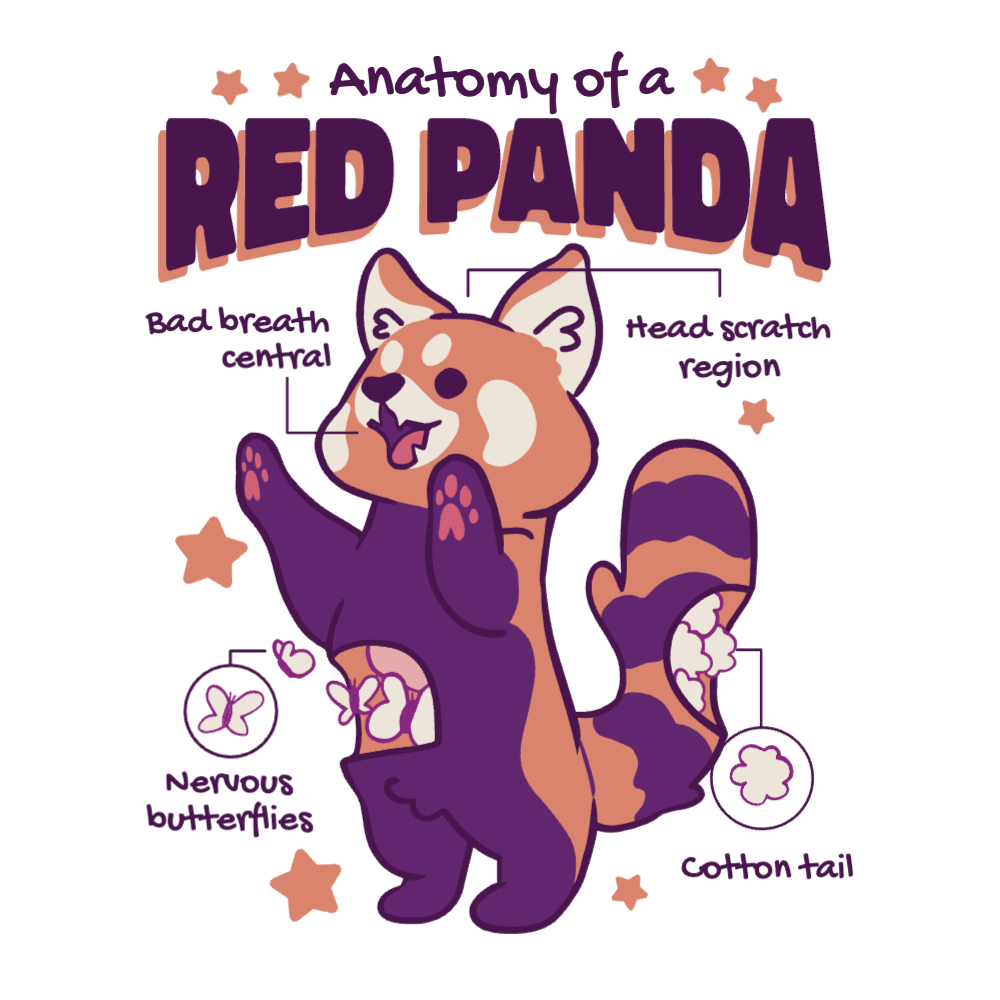 Red panda anatomy editable t-shirt template