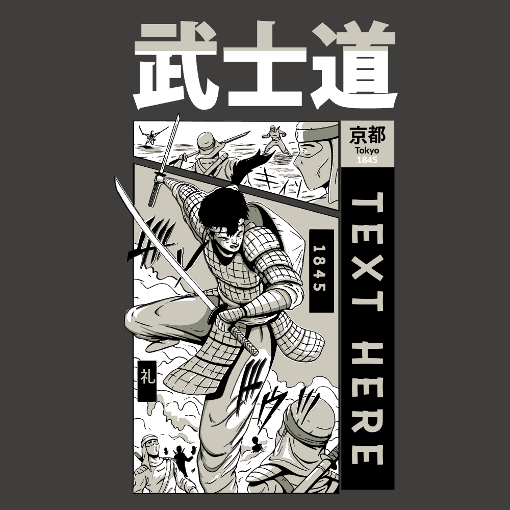 Samurai with sword manga editable t-shirt template | Create Merch