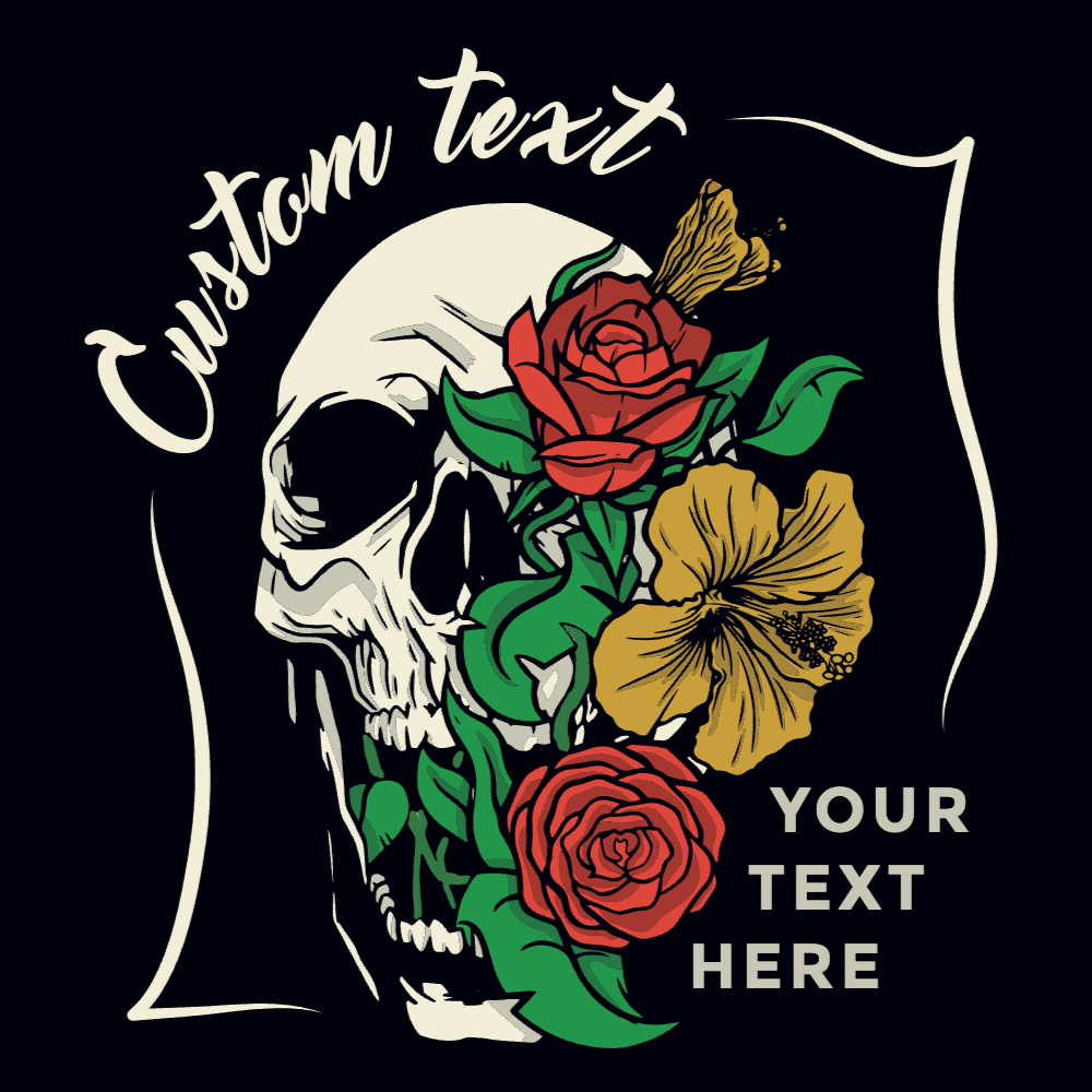 Skull and flowers tattoo editable t-shirt template | Create Merch Online