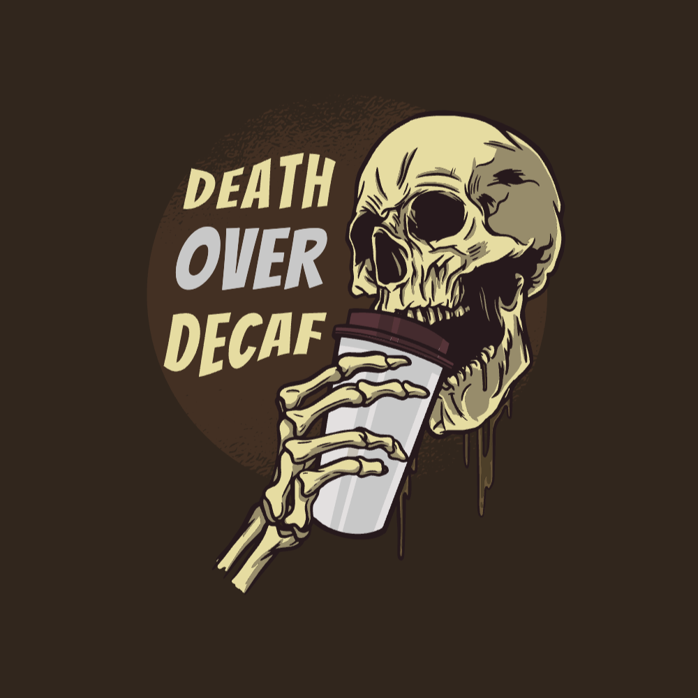 Skull drinking coffee editable t-shirt template | Create Merch Online