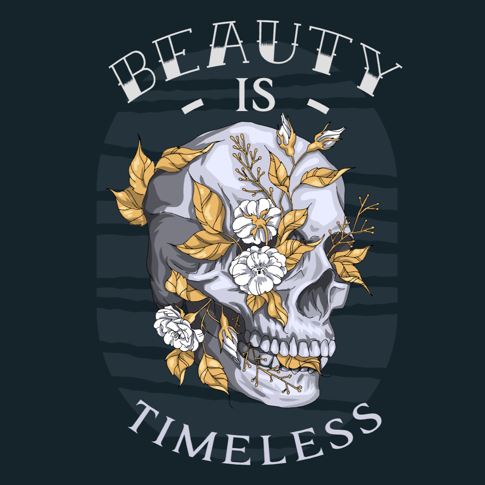 Skull with flowers and leaves editable t-shirt tem | T-Shirt Maker