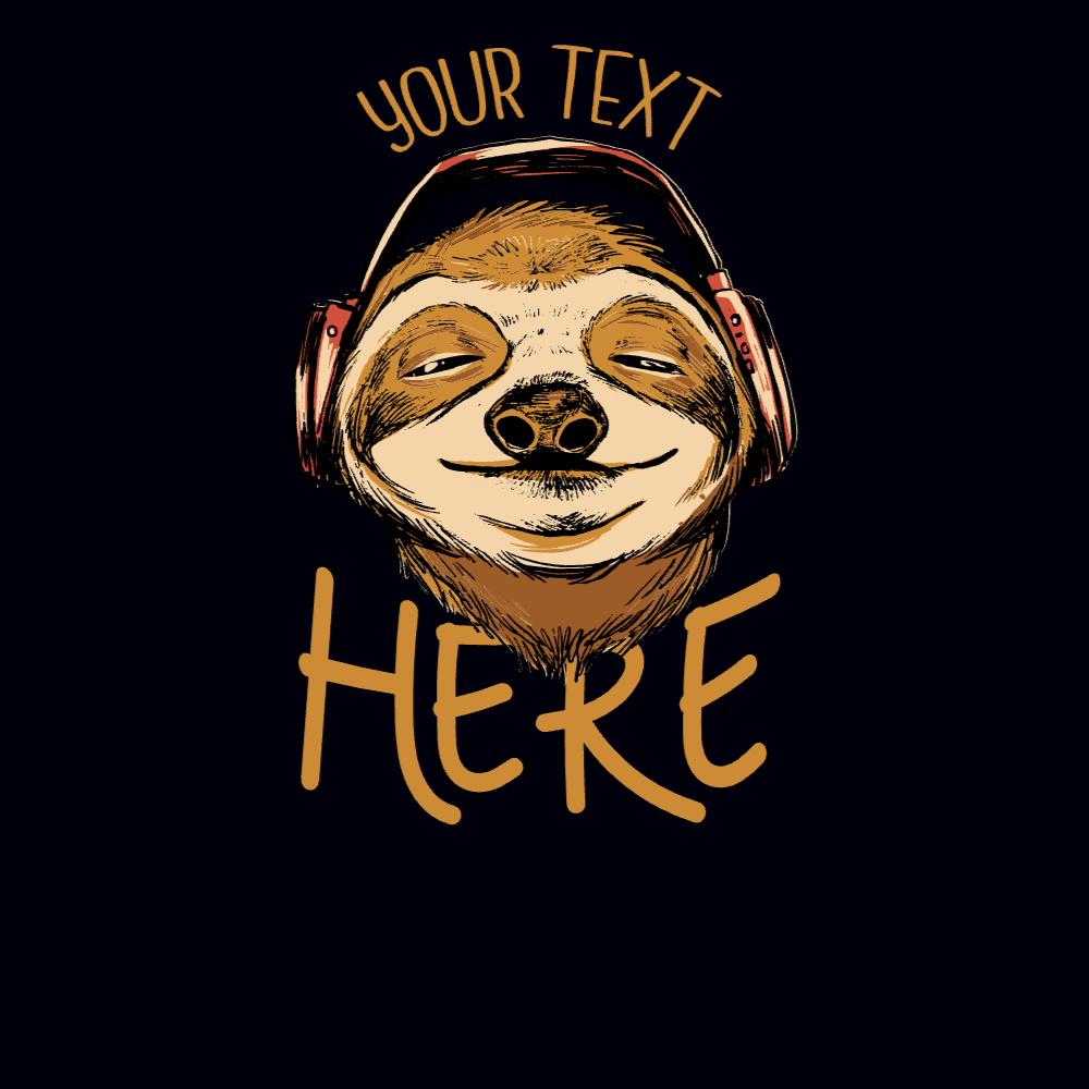 Sloth with headphones editable t-shirt template | Create Designs