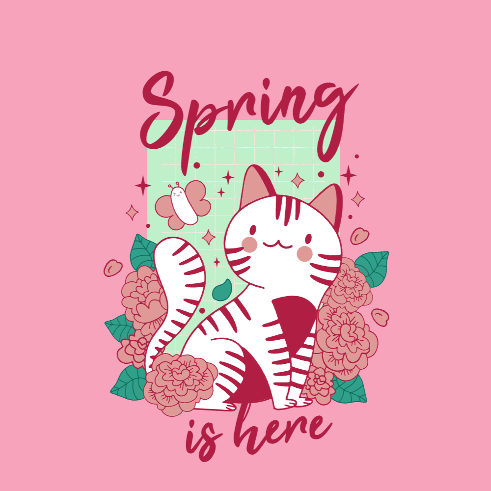 Spring cat cute t-shirt template editable | Create Merch Online