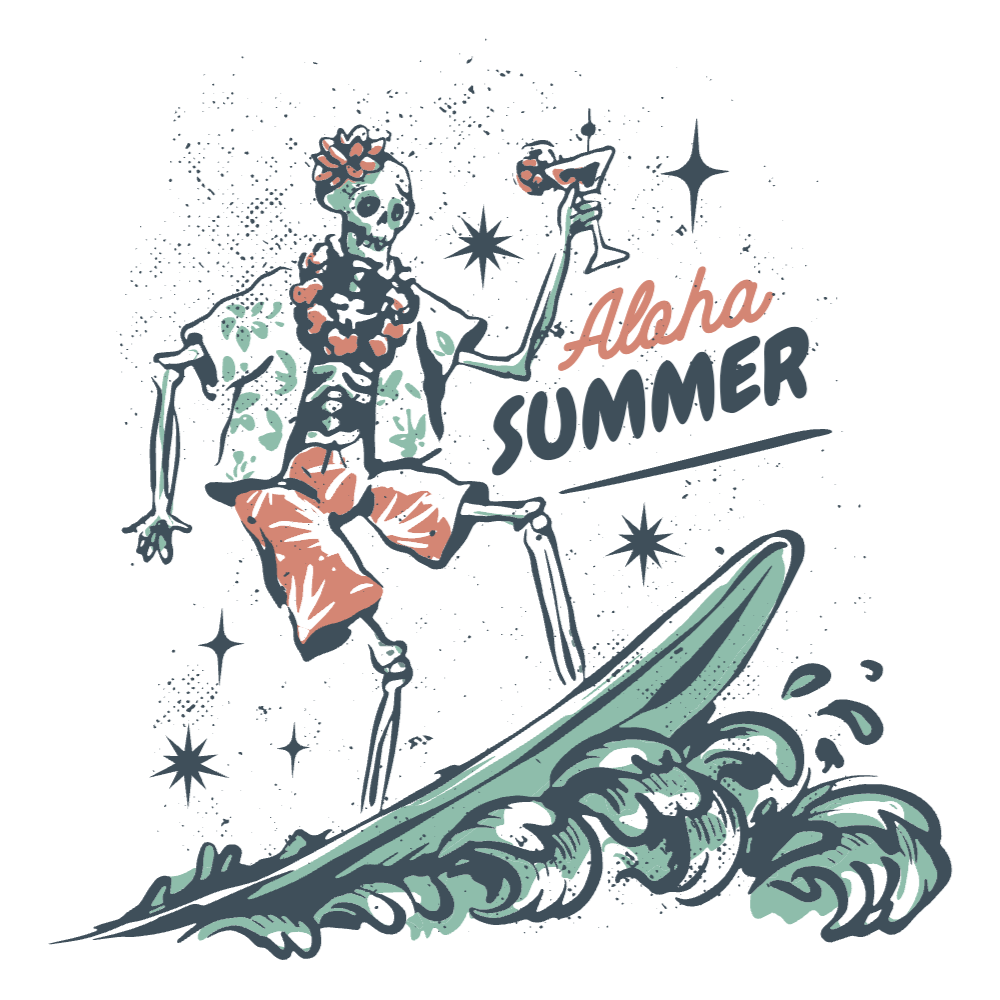Surfing skeleton editable t-shirt template | Create Online