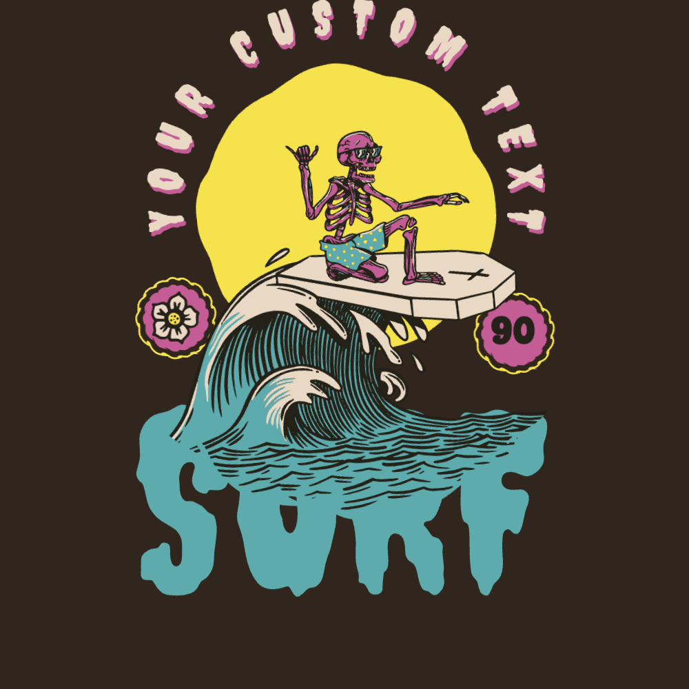 Surfing skeleton wave editable t-shirt template
