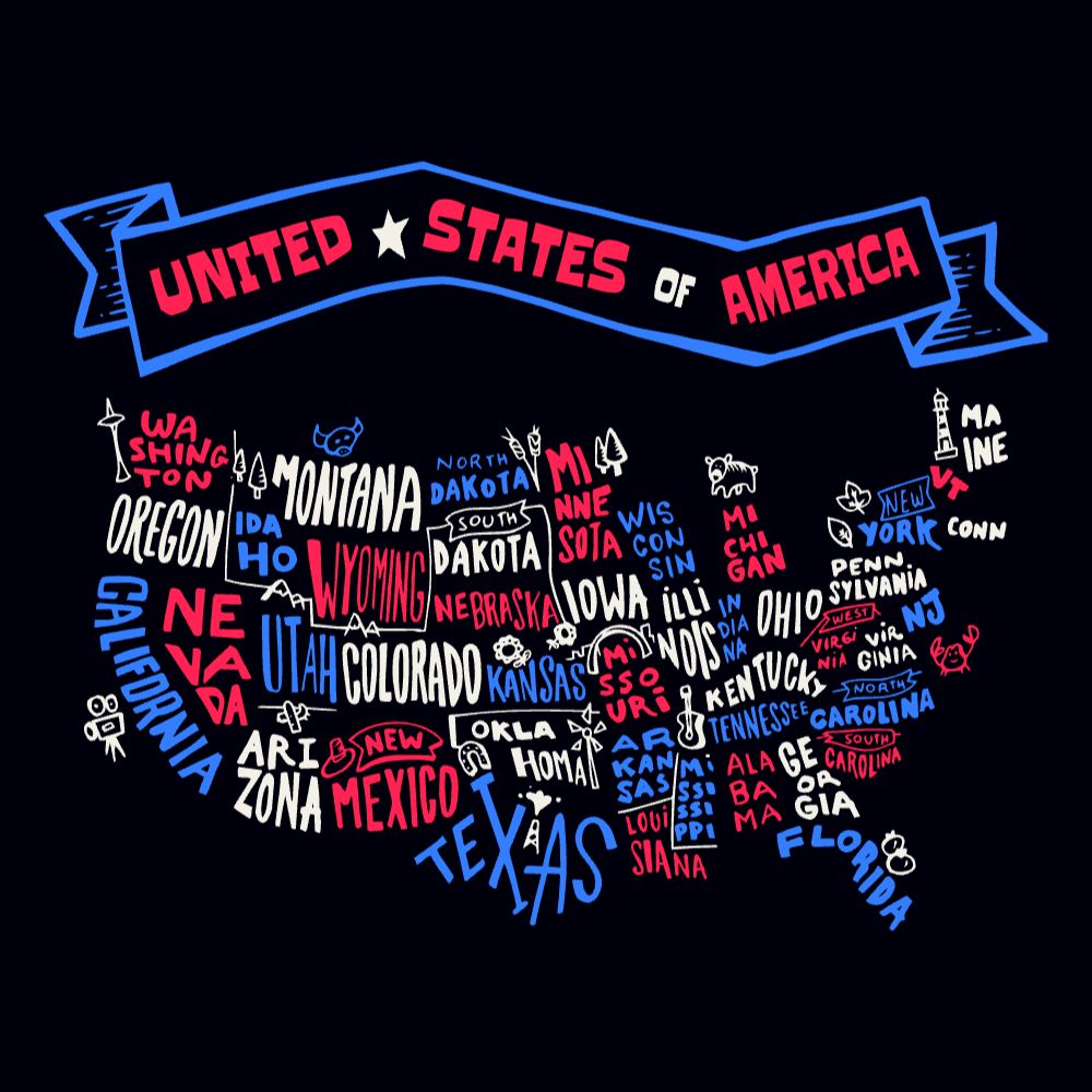 USA states map editable t-shirt template | Create Merch Online