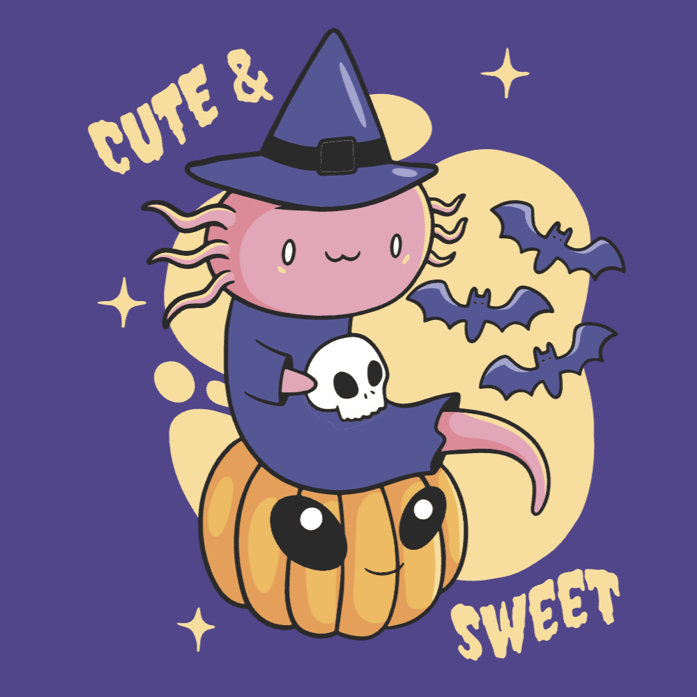 Witch halloween axolotl editable t-shirt template | Create Merch