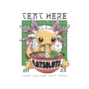 Axolotl eating ramen editable t-shirt design template
