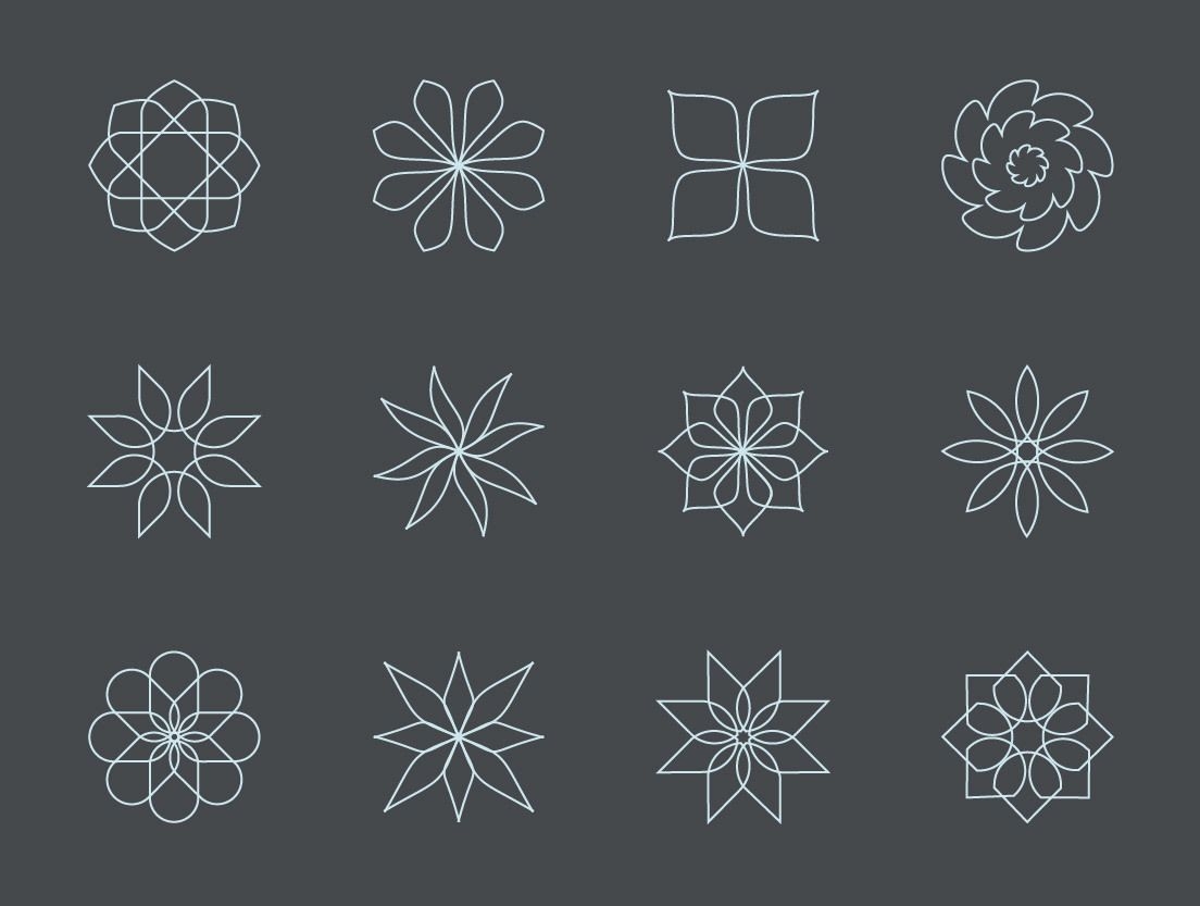 Conjunto de iconos florales abstractos de lino fino