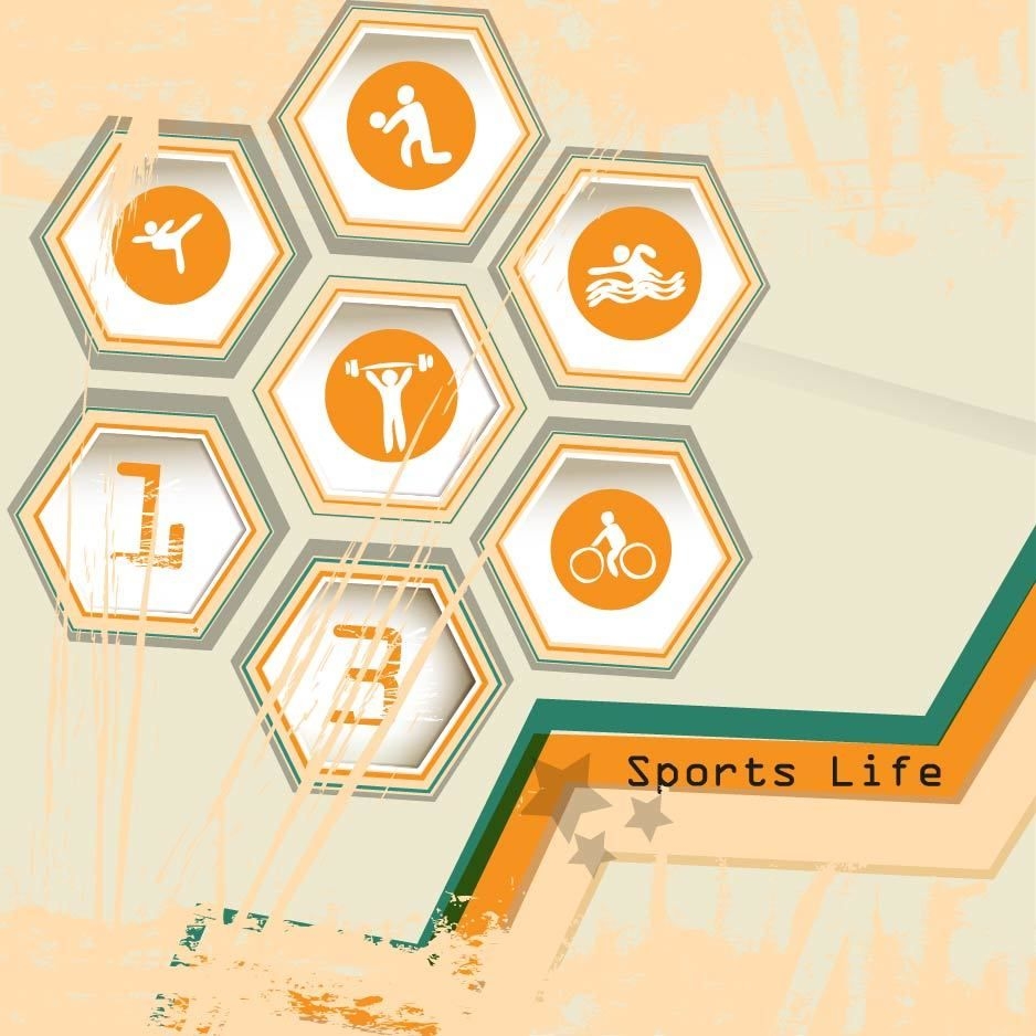 Icono de vida deportiva hexagonal con mancha grungy