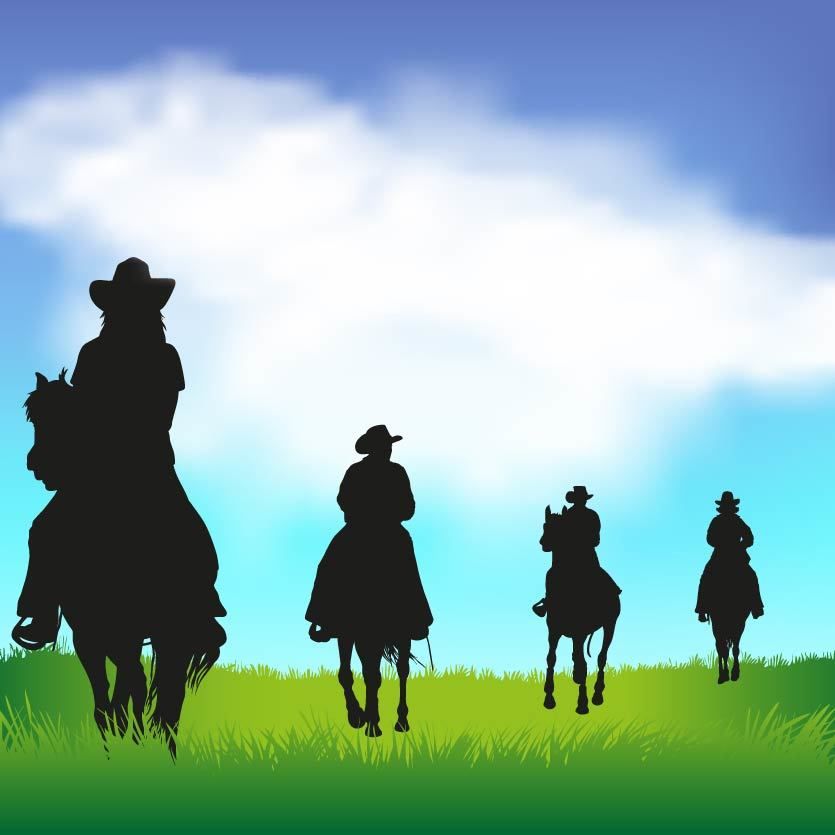 Siluetas de vaquero con los caballos - Descargar vector