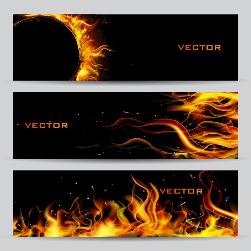 Gorgeous 3 Realistic Fire Banners - Vector download