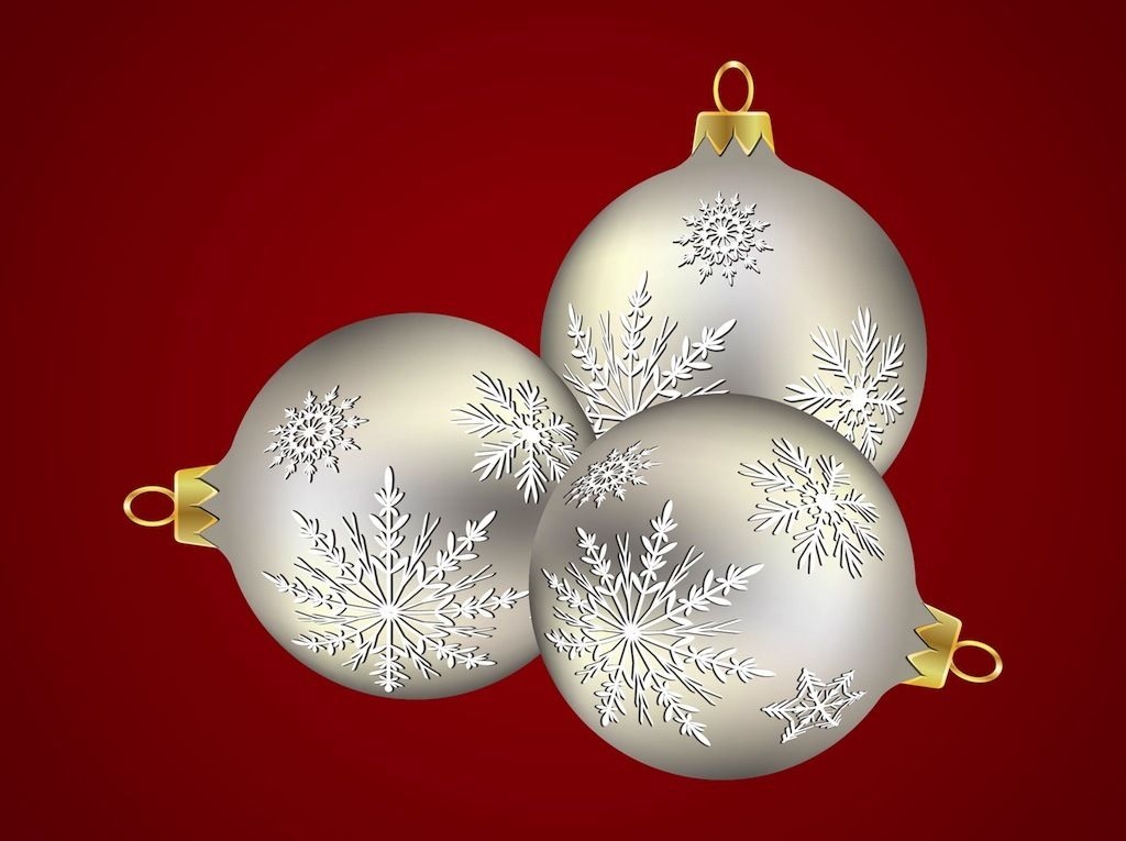 Bolas de Natal prateadas com decoração de floco de neve
