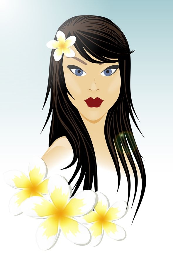 Chica oriental con flores blancas