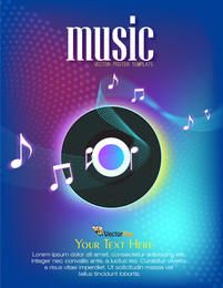 Cartel musical colorido con disco de vinilo