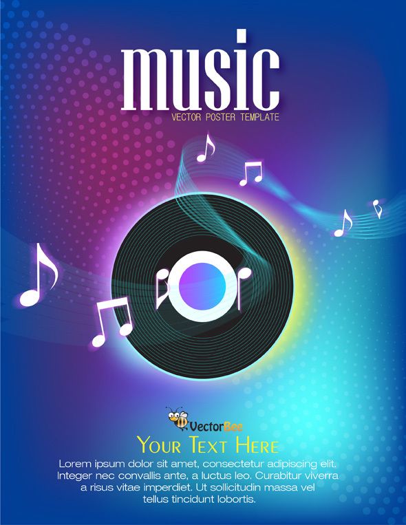 Cartaz musical colorido com disco de vinil