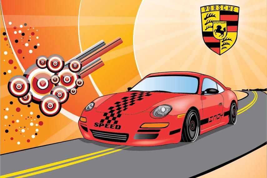 Porsche Car in the Street with Abstract Background Porsche Car in the Street with Abstract Background