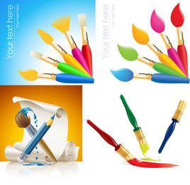 Paquete de pintura y pintura con pincel