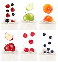 Frutas realistas em leite espirrado