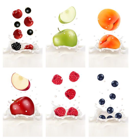 Realistic Fruits in Splashed Milk Realistic Fruits in Splashed Milk
