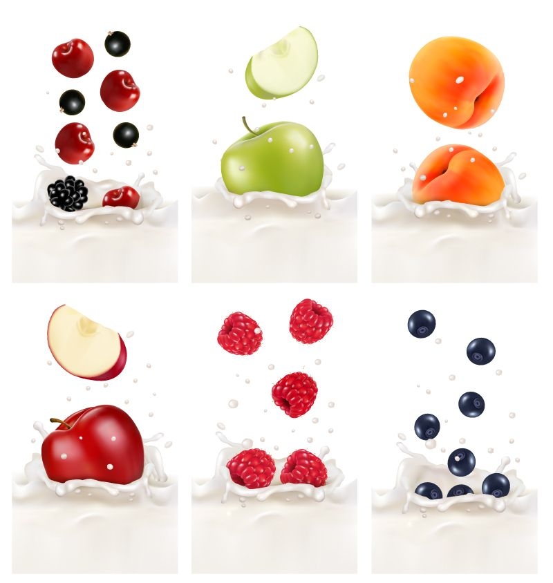 Realistische Früchte in Spritzmilch