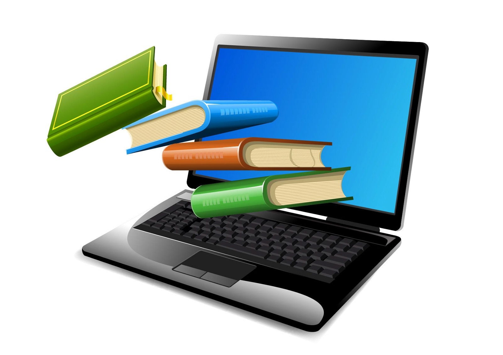 Books Floating on Opened Laptop - Vector download