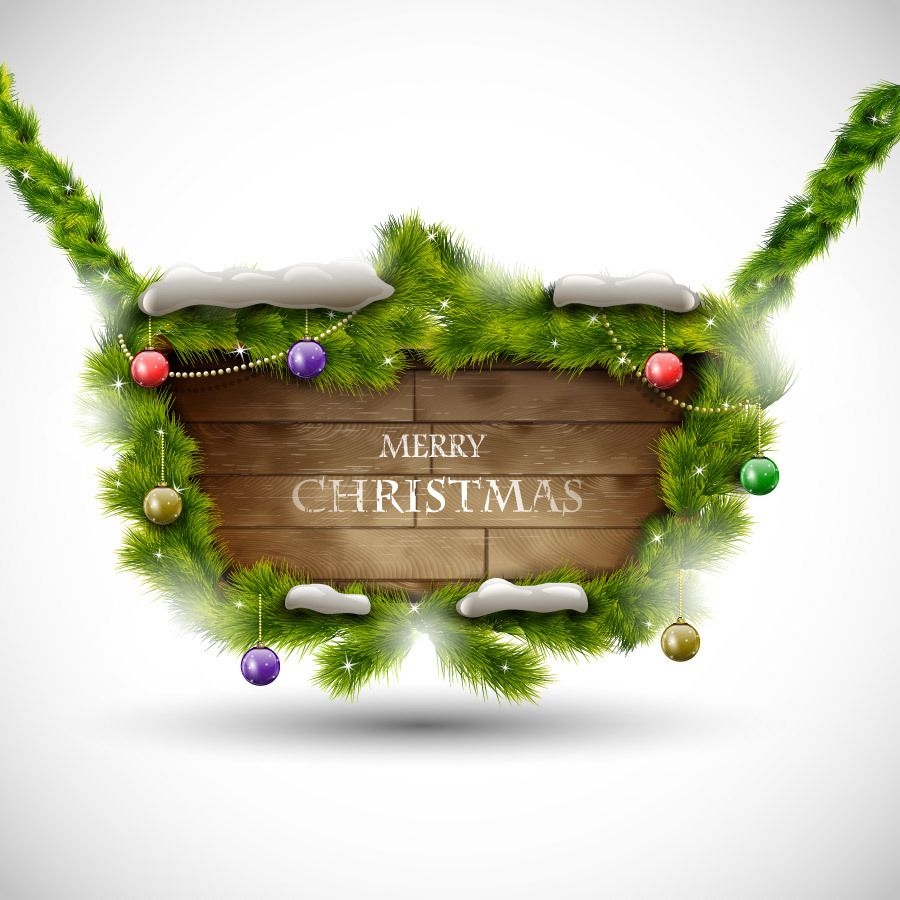 Banner de Natal em decoração realista de madeira
