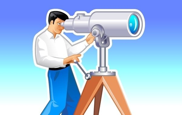 Hombre con ilustración de telescopio