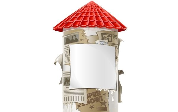 Coluna de publicidade com novo anúncio em branco