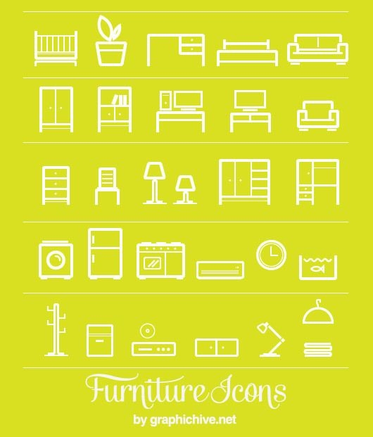 Iconos de muebles de arte de línea plana