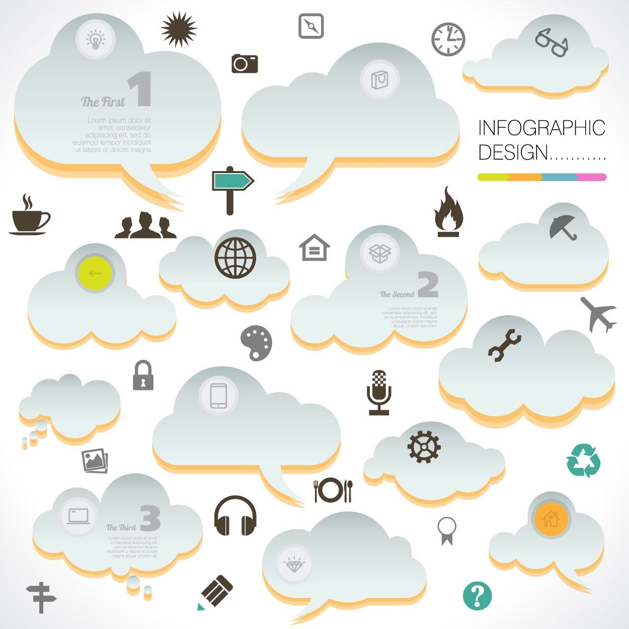 Abstrakte Infografik-Wolken mit Symbolen