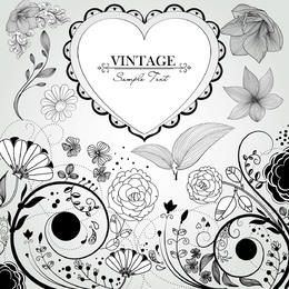 Hand gezeichnete Vintage Blumen Herz