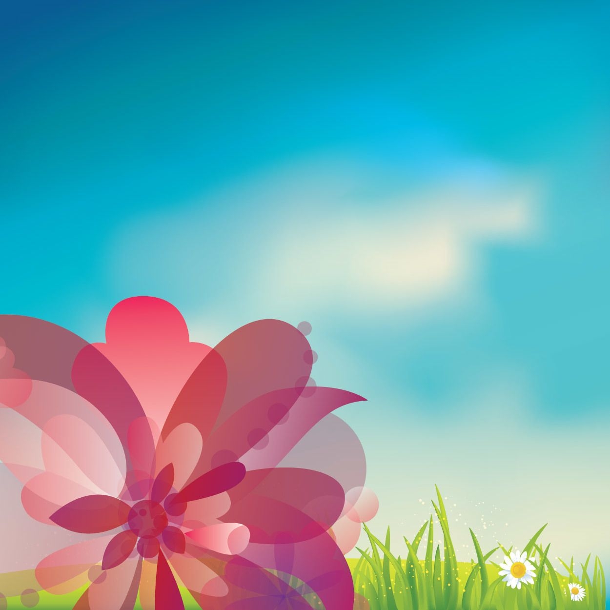 Rosa Blume auf Gras mit blauem Himmel