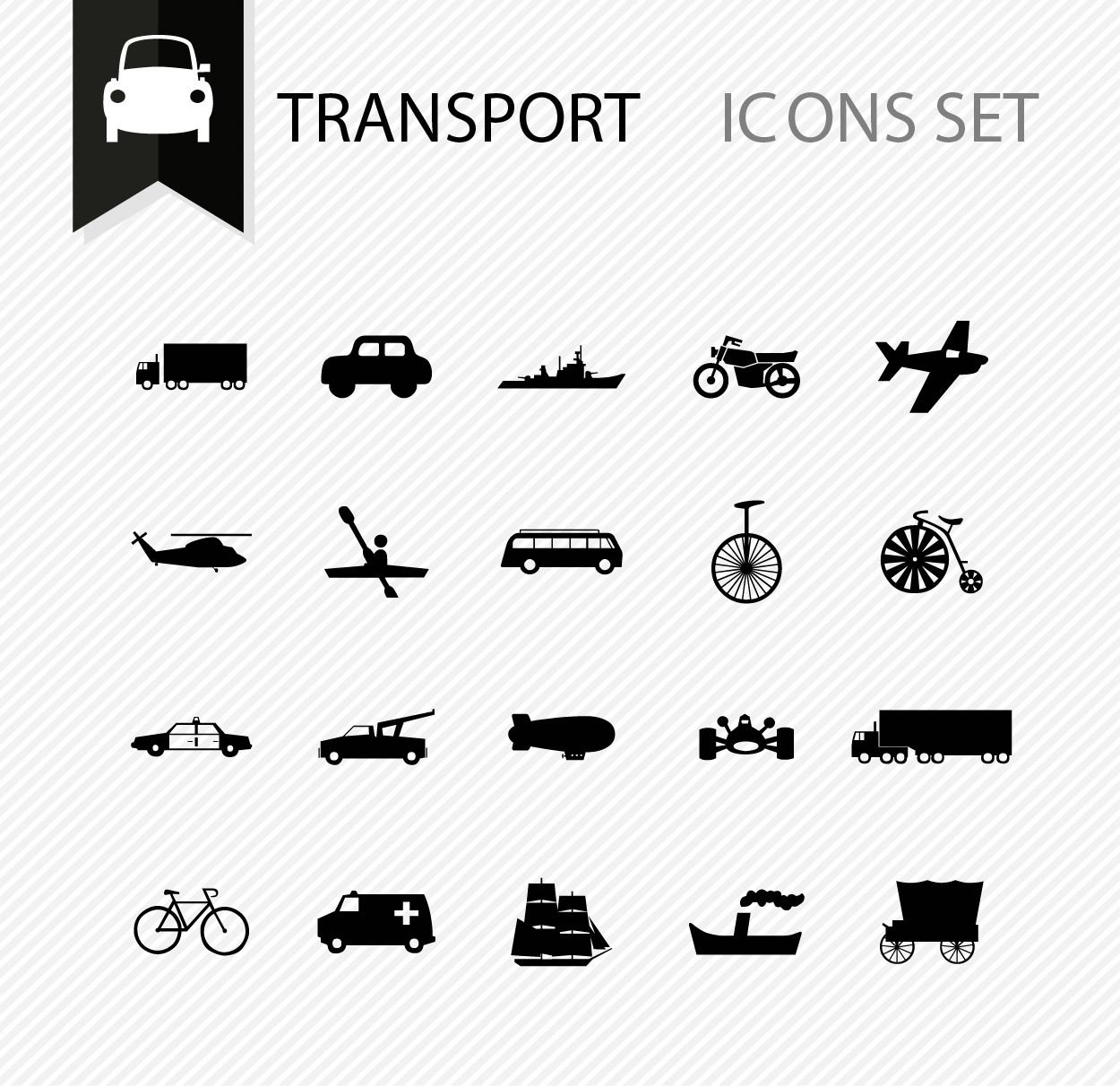 Vários ícones de transporte mínimo