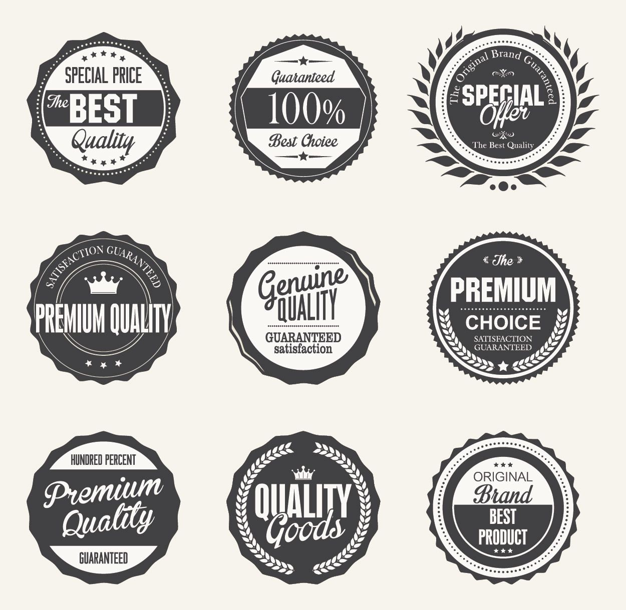 Vintage Black & White Quality Badges - Vector download