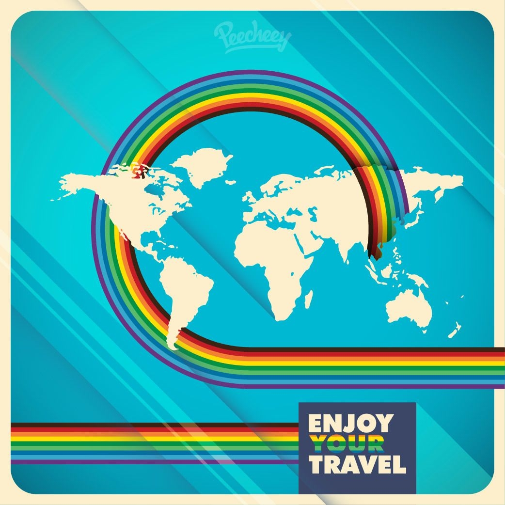 Fondo de viaje de mapa mundial de rayas de arco iris