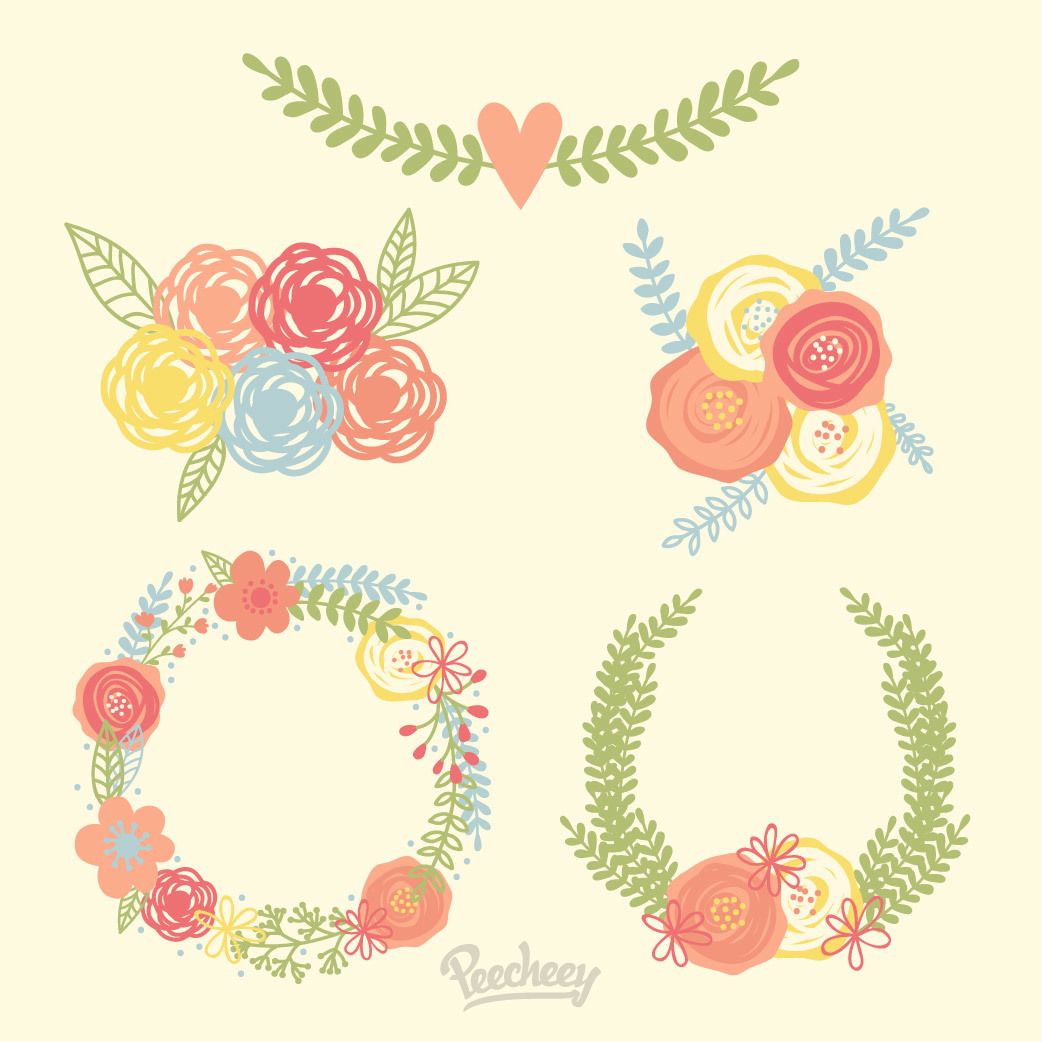 Download Abstract Floral Wreath & Bouquet Bundle - Vector download