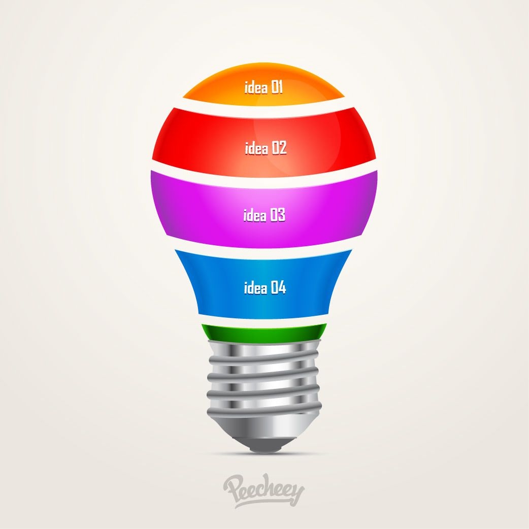 Infográfico de lâmpada colorida