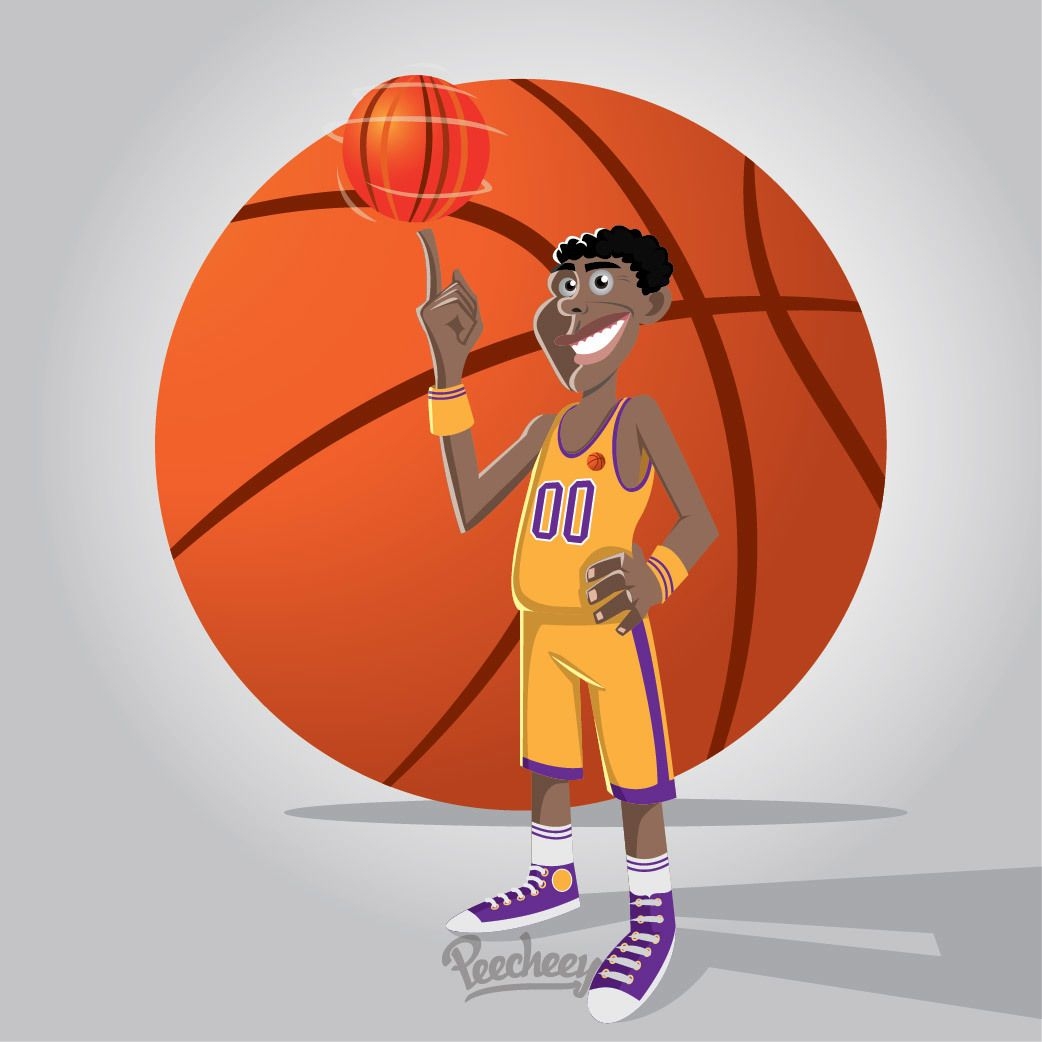 Jugador de dibujos animados de deporte de baloncesto funky