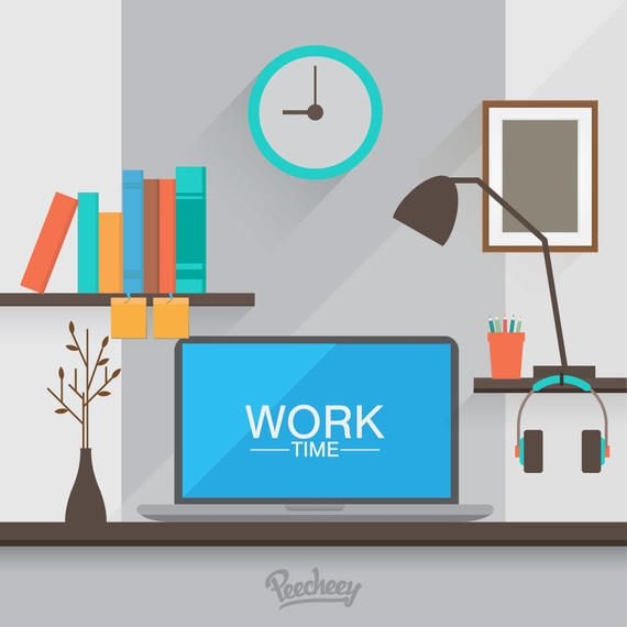 Workspace Cartoon Computer Desk - Vector download