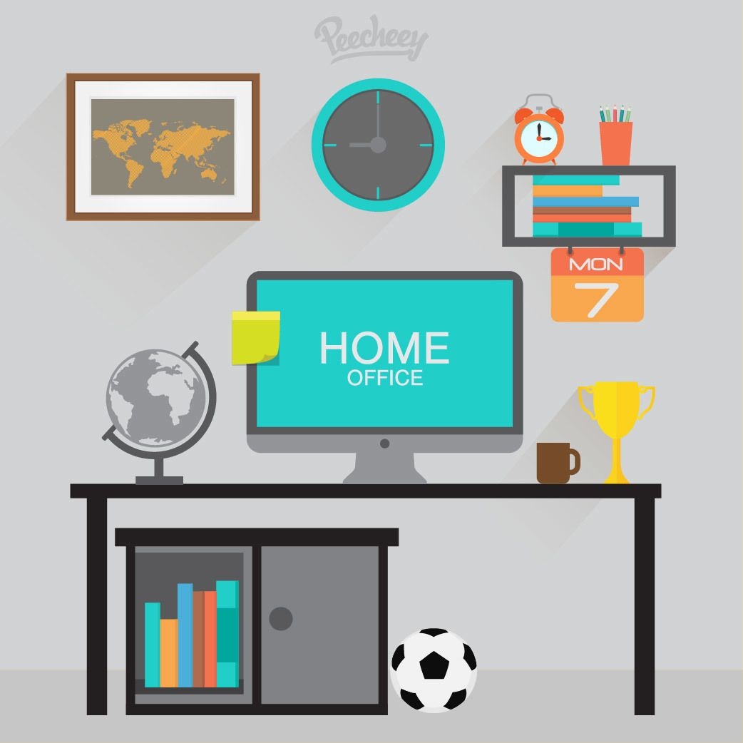 Work Desk Home Cartoon mit PC