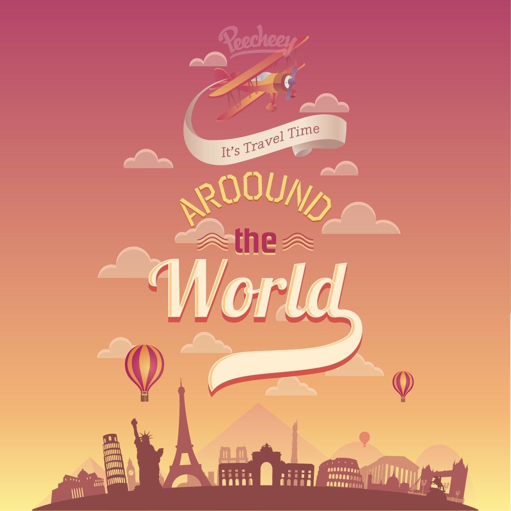 Travel Around The World Retro Poster Vector Download