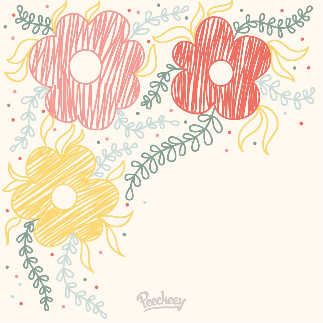 Funky Hand gezeichneter Blumenhintergrund