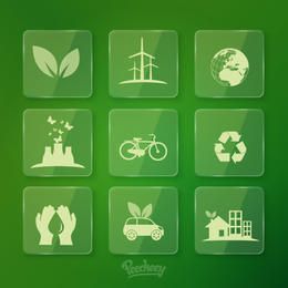 Paquete de iconos de vidrio de ecología fluorescente