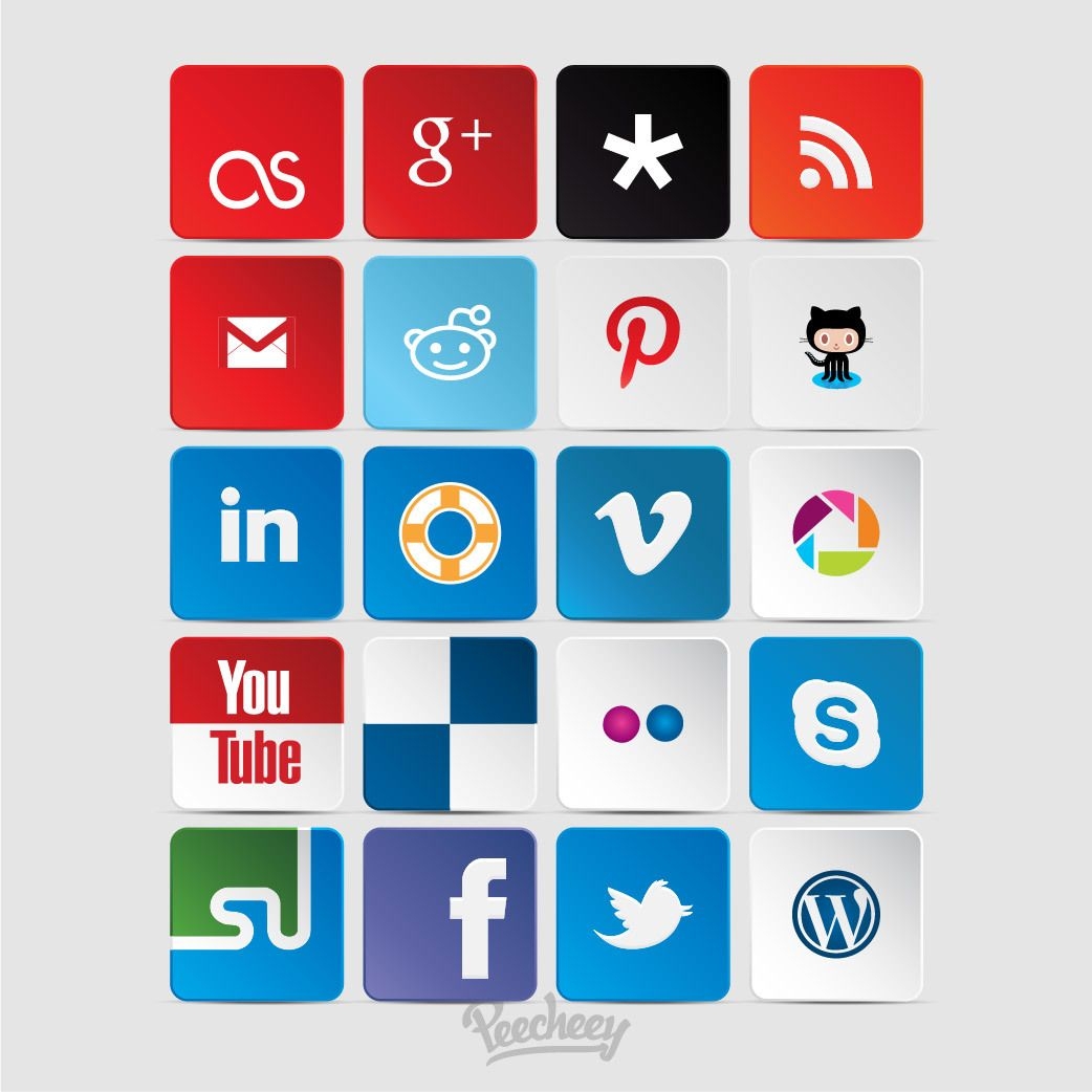Sammlung bunter Symbole für soziale Netzwerke