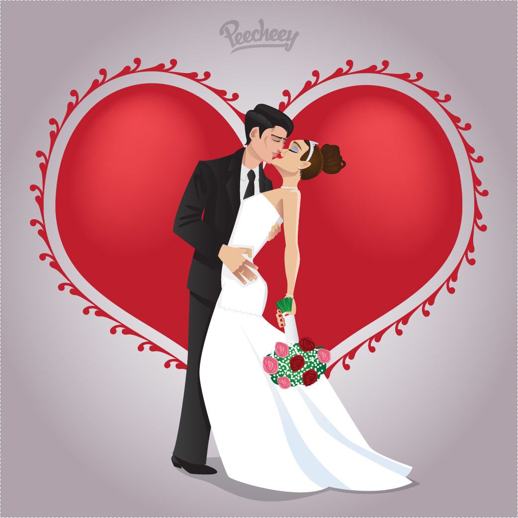 Download Kissing Wedding Couple in Love - Vector download