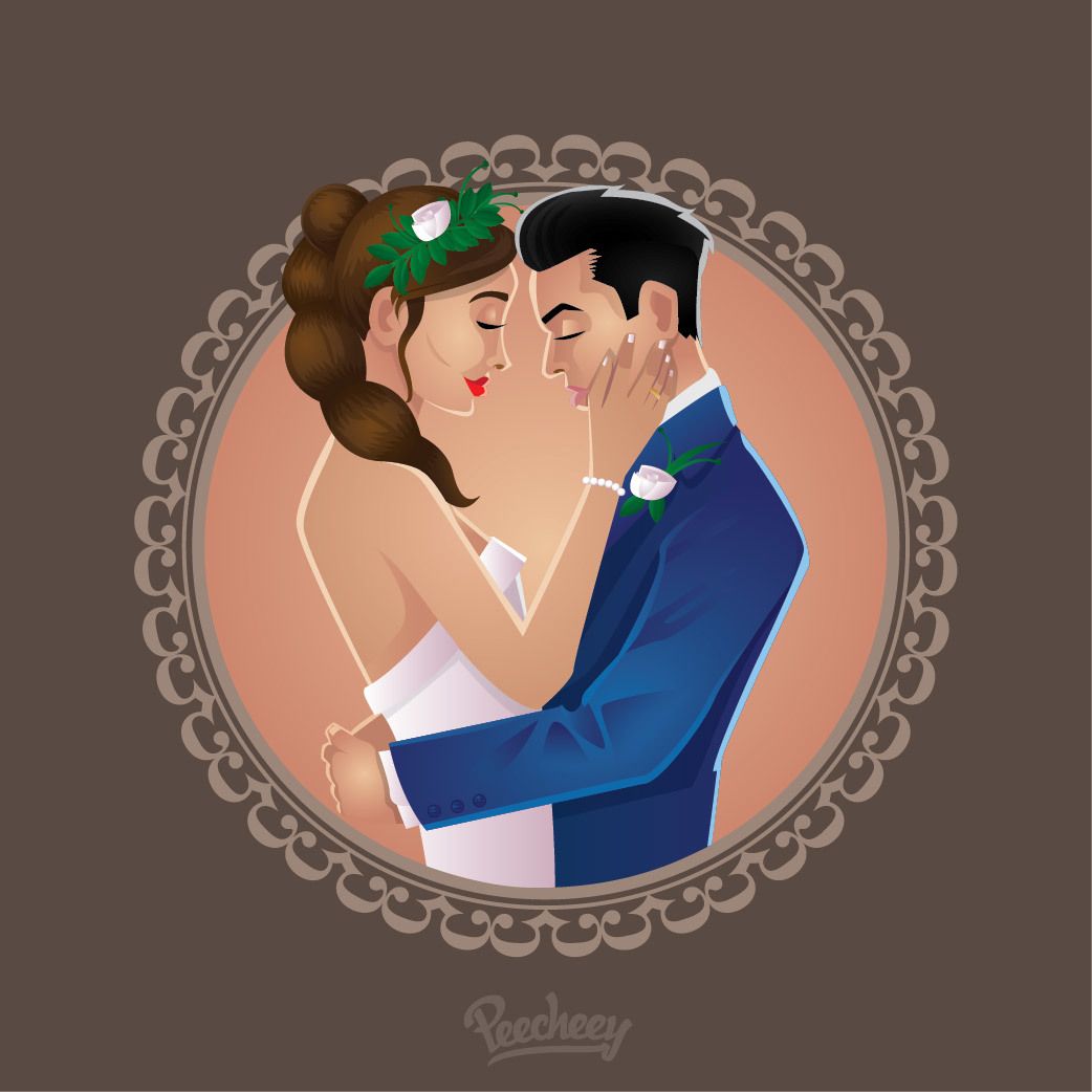 Happy Wedding Couple Circle Frame Vector download